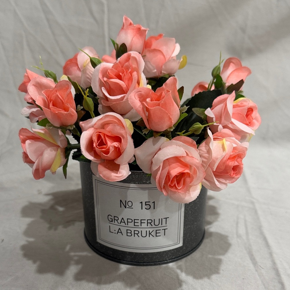 Faux Pink Rose Arrangement in Black Vase